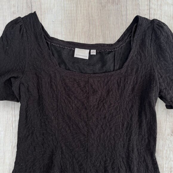 Ett:twa Anthropologie Wesley Black Square Neck Textured Jacquard Knit Peplum Top - Picture 2 of 5